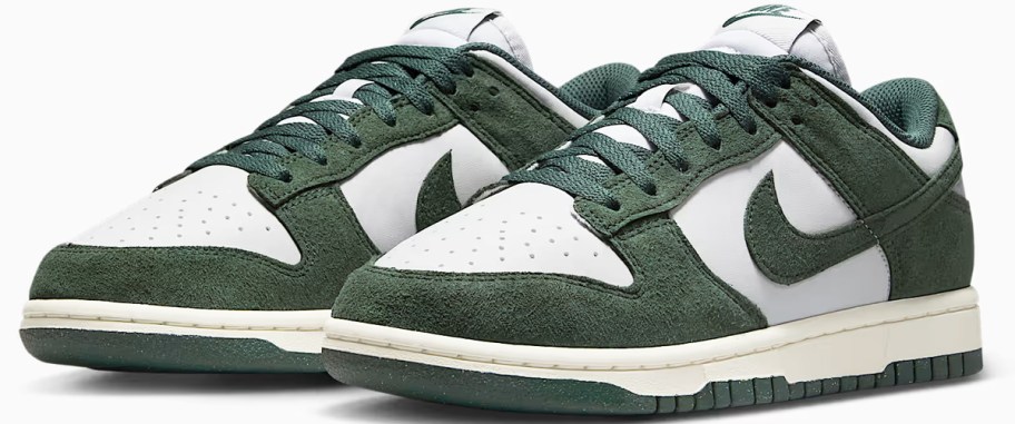 dark green and white suede nike sneakers
