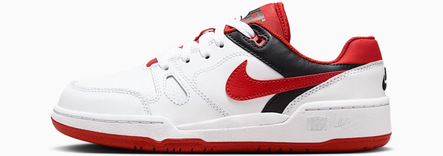 white, red, and black nike sneaker