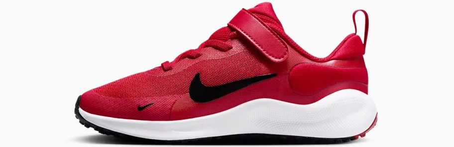red, black, and white nike running shoe