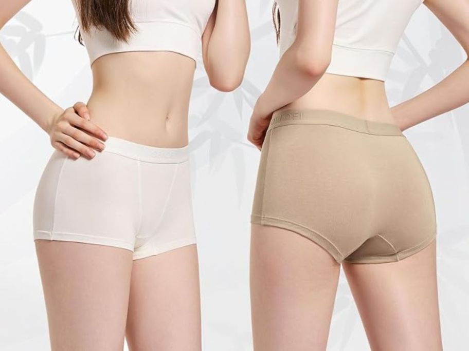 2 women wearing boy short underwear