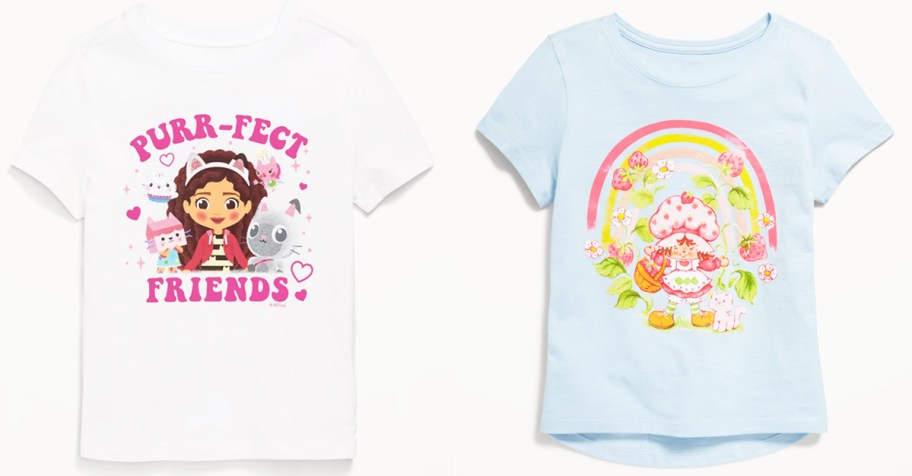 gabby's dollhouse and strawberry shortcake graphic tees