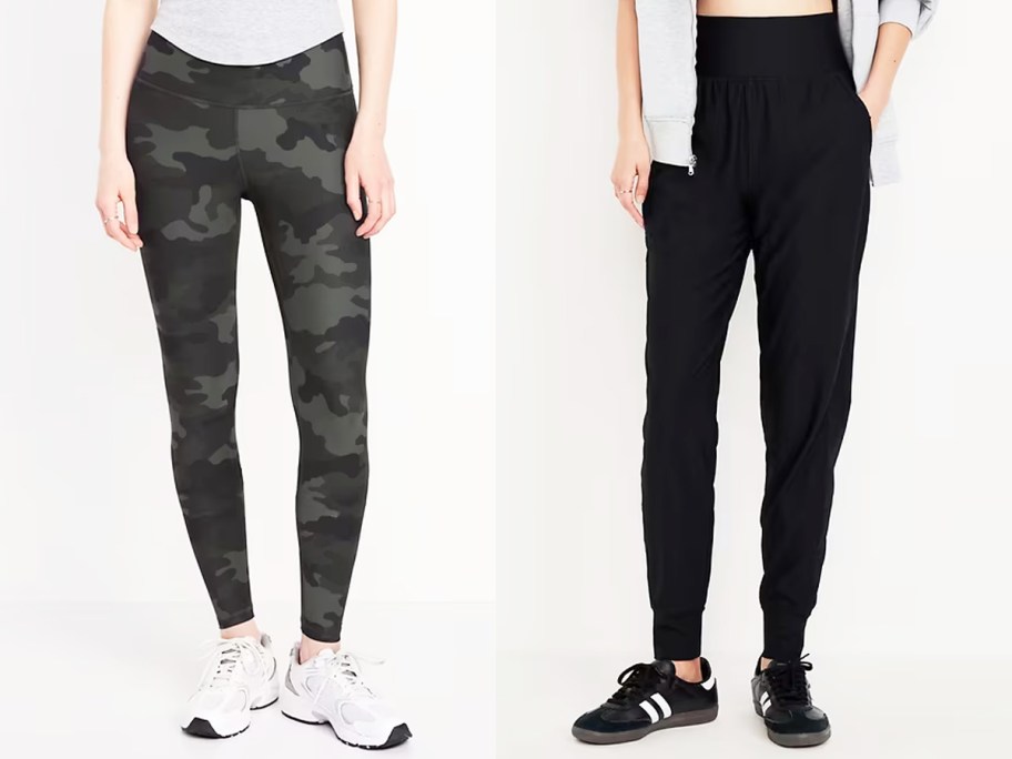 women in camo leggings and black joggers