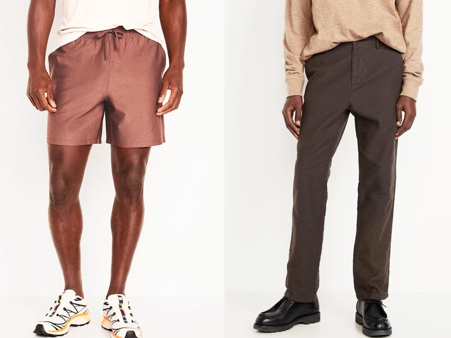 two men in brown shorts and pants