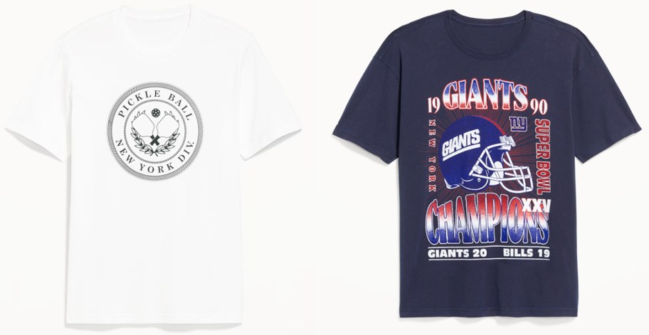 white and navy blue graphic tshirts