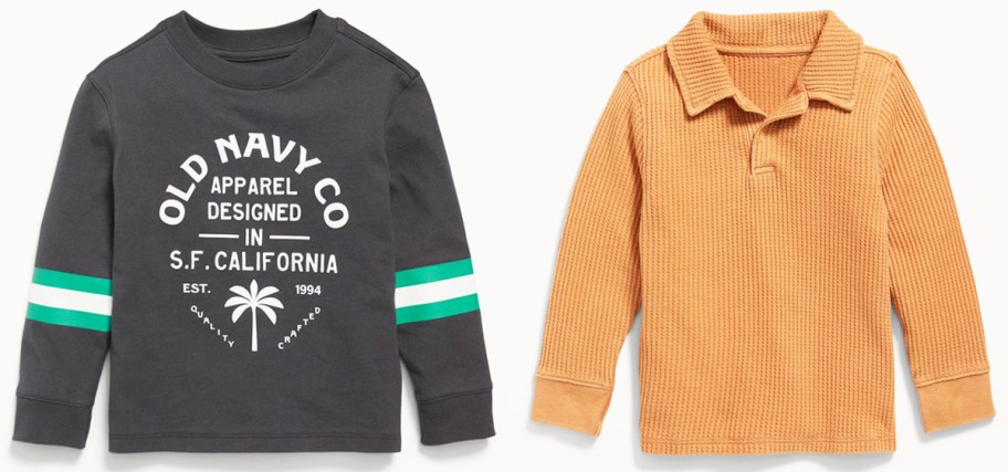 grey and orange long sleeve shirts