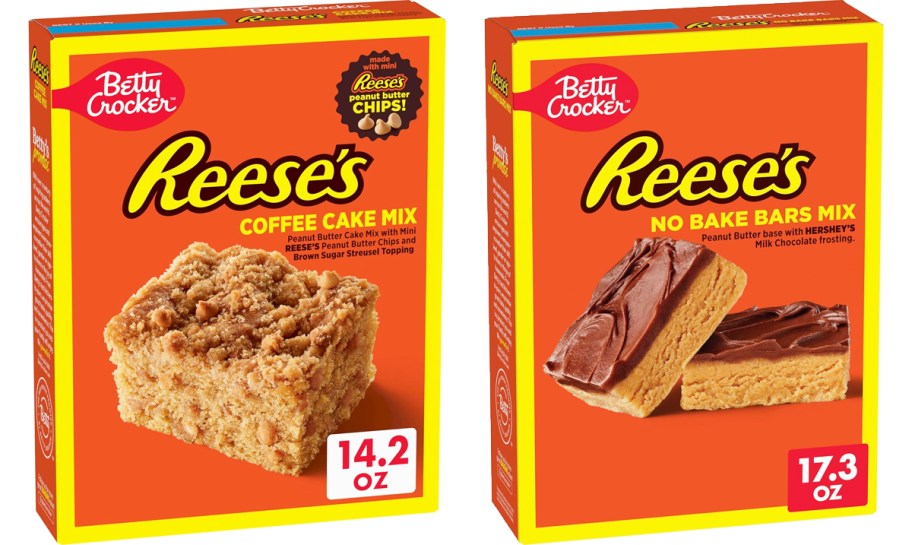 Reese's Coffee Cake and No Bake Bars baking mix boxes