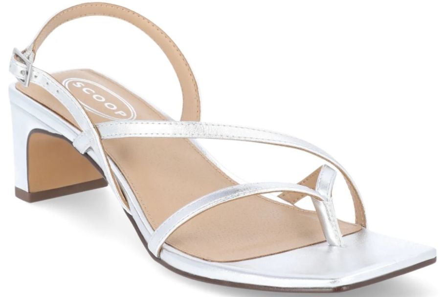 silver block heel sandal