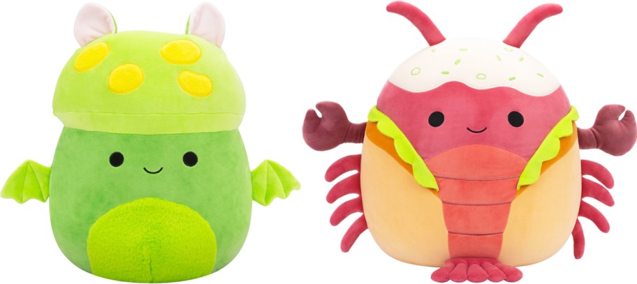 green mushroom bat and lobster roll Squishmallows