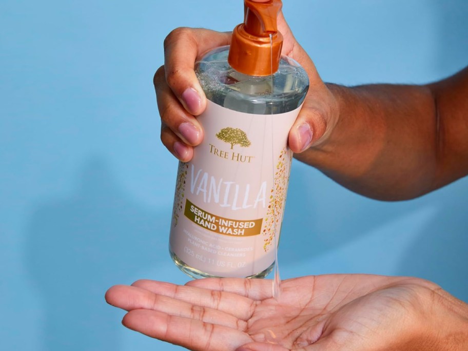 finger squirting tree hurt vanilla hand wash on to. a hand showing its texture 