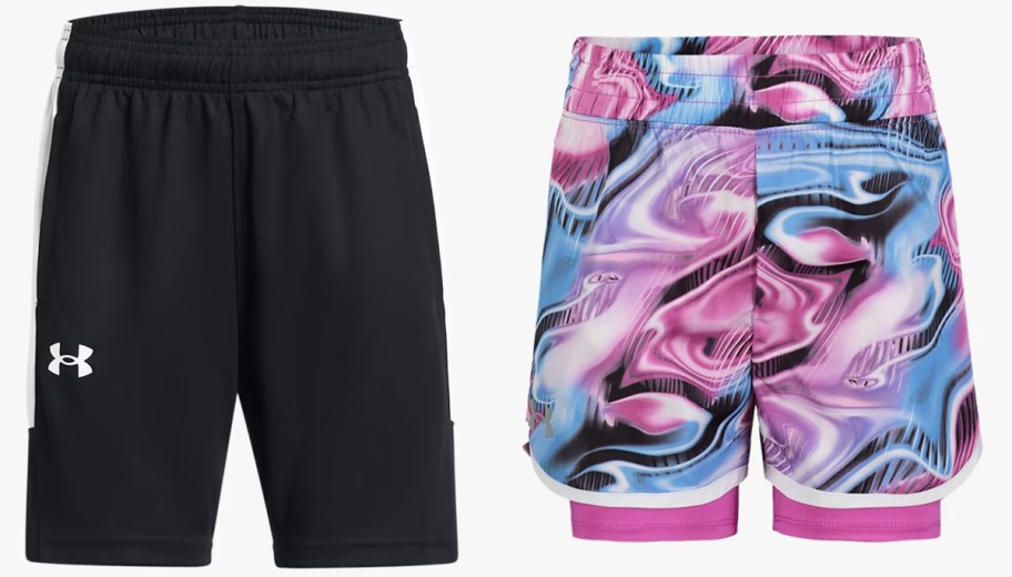 black and pink pairs of under armour shorts