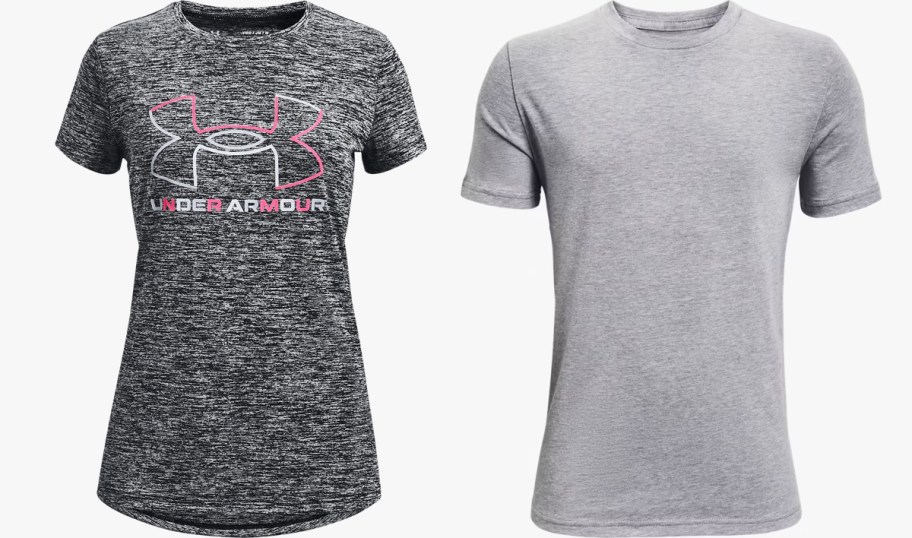 two grey under armour tops