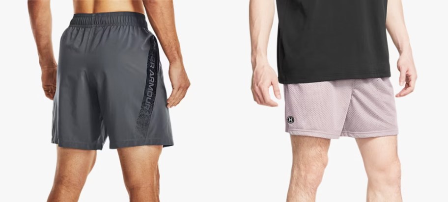two men in grey and beige shorts