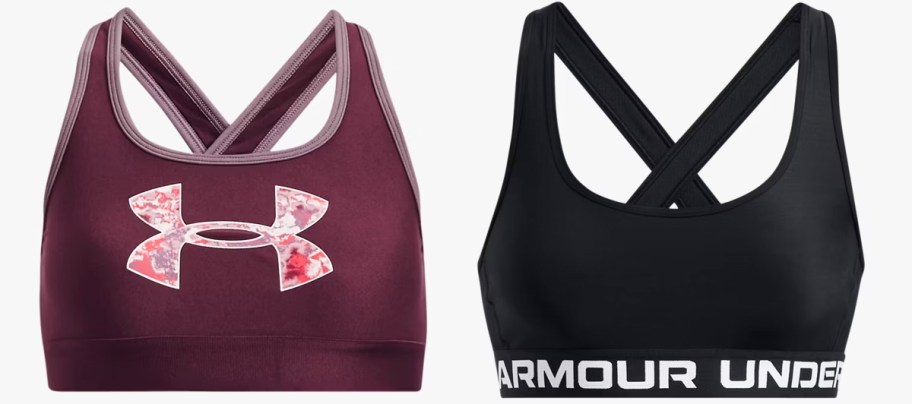 maroon and black under armour sports bras