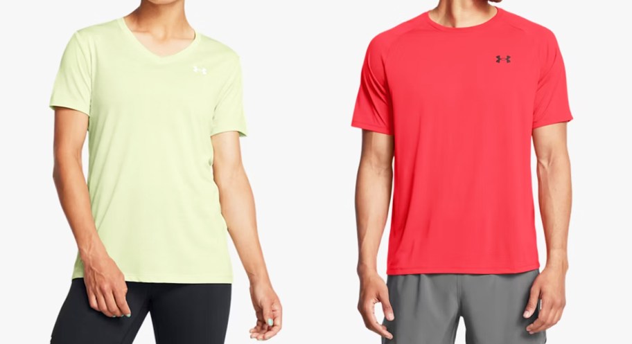 woman in yellow top and man in red top