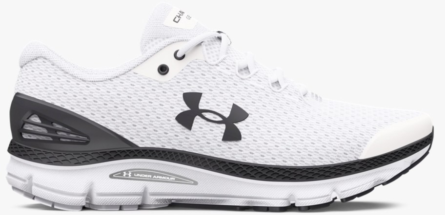 white and black under armour running shoe