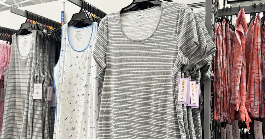 Joyspun pajamas display inside Walmart store