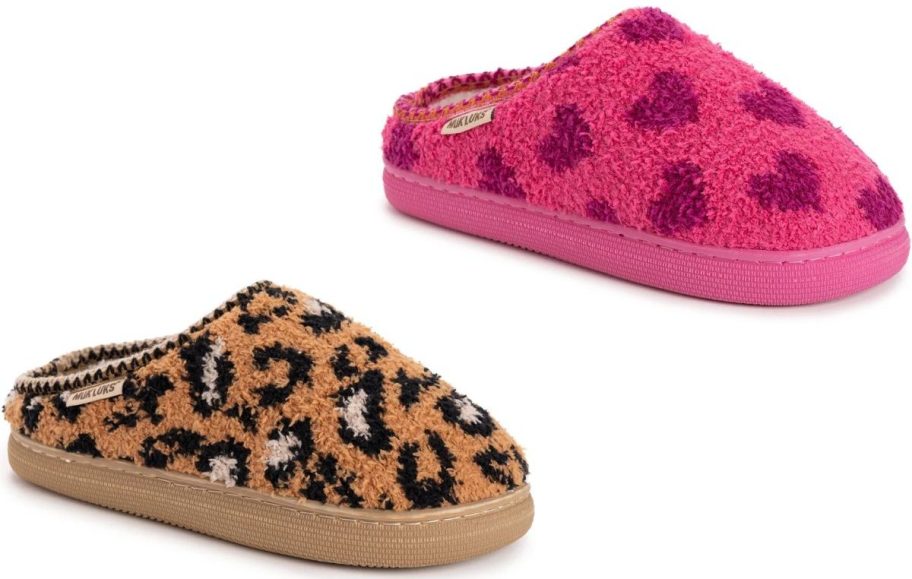Stock images of two MUK LUKS Women's Cozy Bubble Sole Clog Slippers