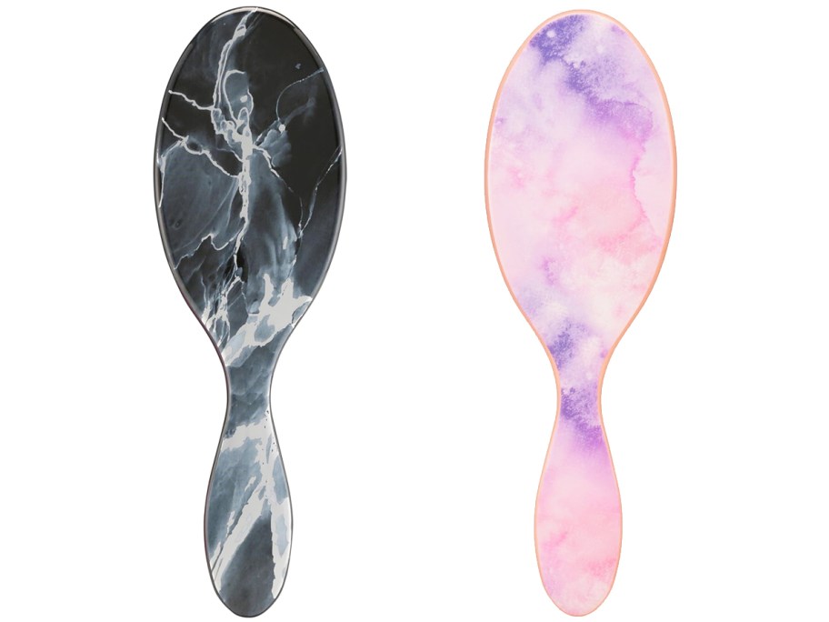 black and pink marble print hair brushes