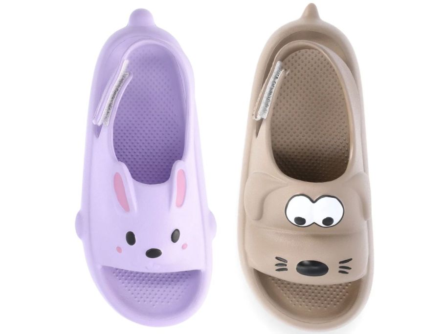 2 kid's slide shoes a bunny and a dog 