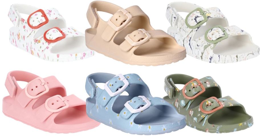 6 pairs of kid's sandals in different colors 