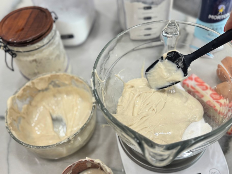 adding sourdough starter discard to pancake batter (