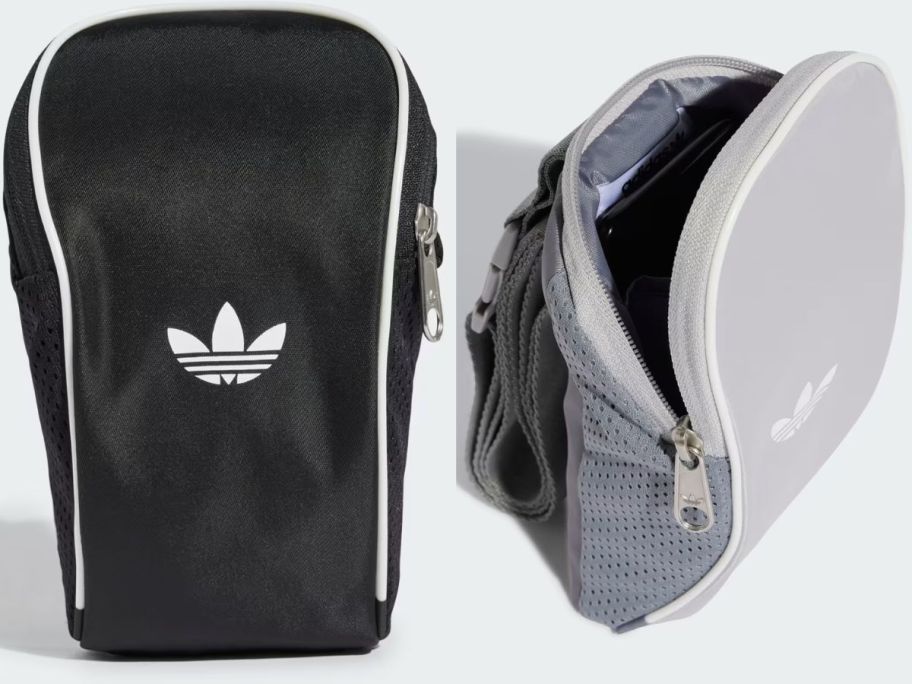 2 small Adidas bags in black and gray