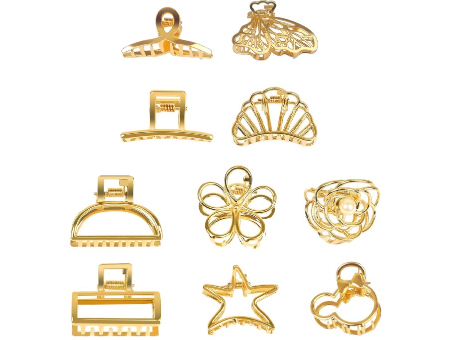 10 gold hair clips 