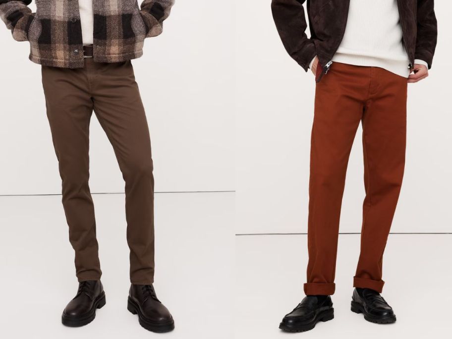 two men wearing brown banana republic pants