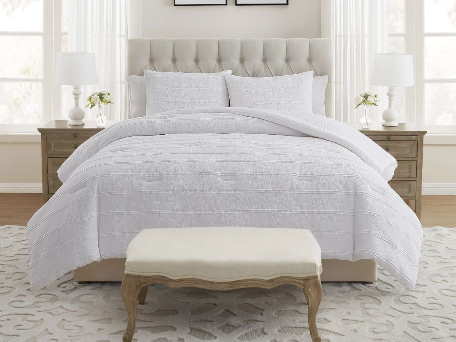 white My Texas House Evelyn 2-Piece Seersucker Comforter Set on bed in bedroom