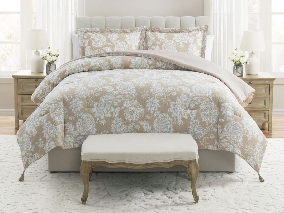 My Texas House Veronica 3-Piece Floral Cotton Slub Comforter Set on bed in bedroom