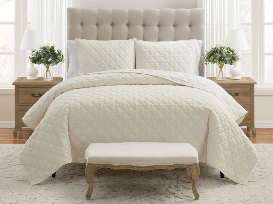 My Texas House Charlotte 2-Piece Trellis Velvet Quilt Set on bed in bedroom
