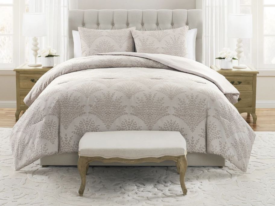 My Texas House Sienna Leaf 3-Piece Floral Comforter Set on bed in bedroom