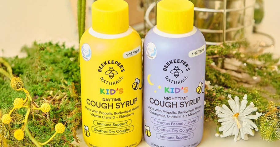 beekeepers cough syrup for kids sitting by greenery