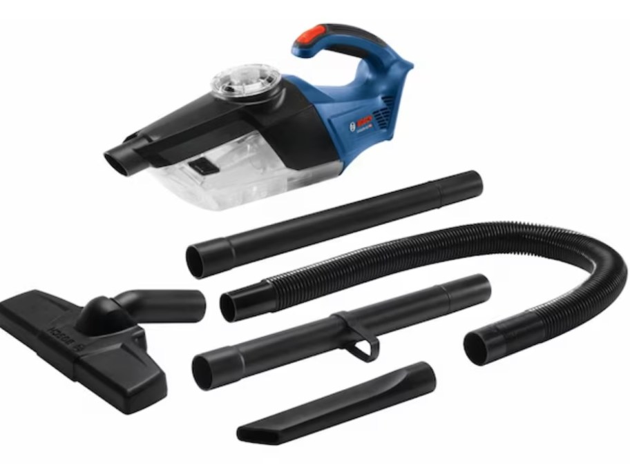a Bosch shop vacuum with accessories and hoses