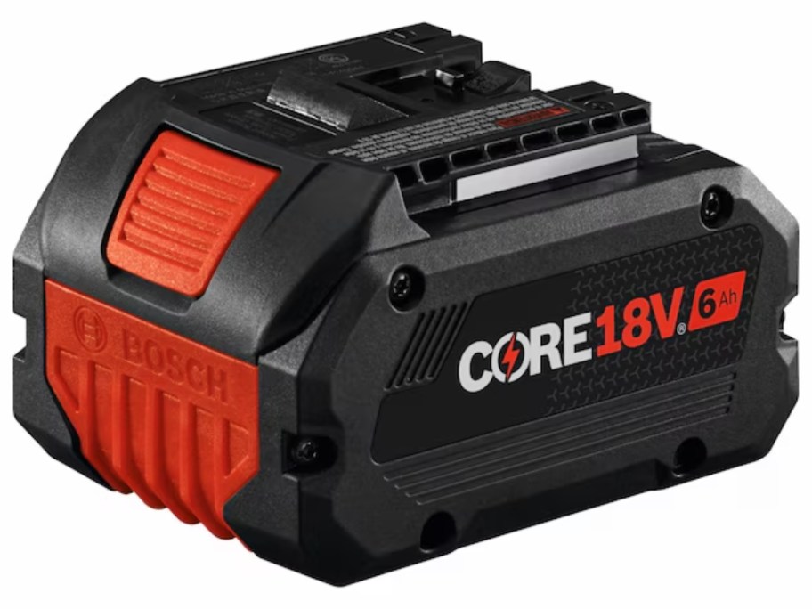 a black and orange Bosch power tool battery