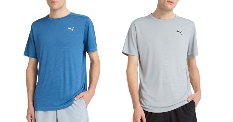 two men wearing a blue and a grey PUMA Men's Active Tee