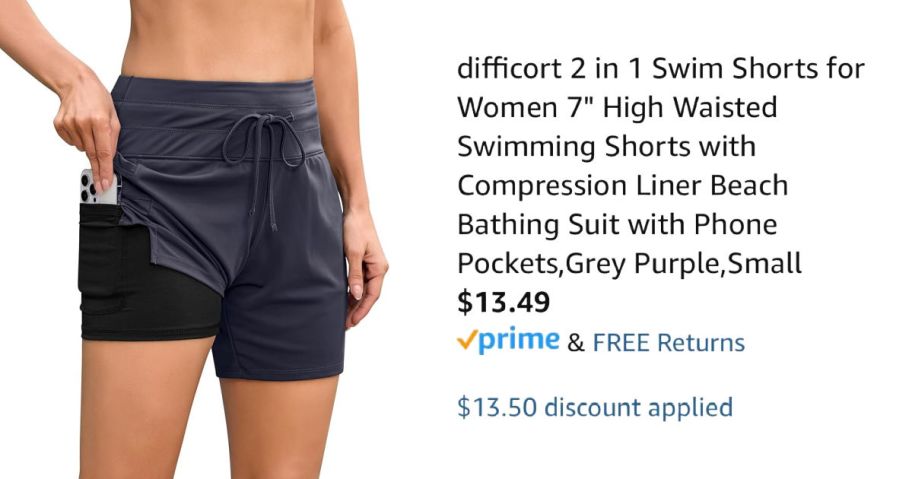 woman wearing black shorts next to Amazon pricing information