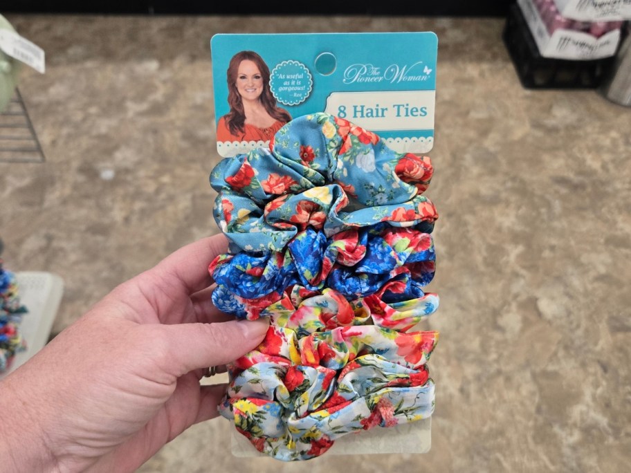hand holding pack of Pioneer woman hair ties