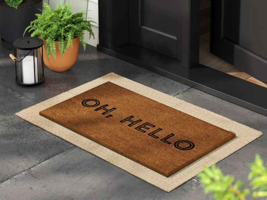 beige Room Essentials Oh Hello Doormat at doorstep