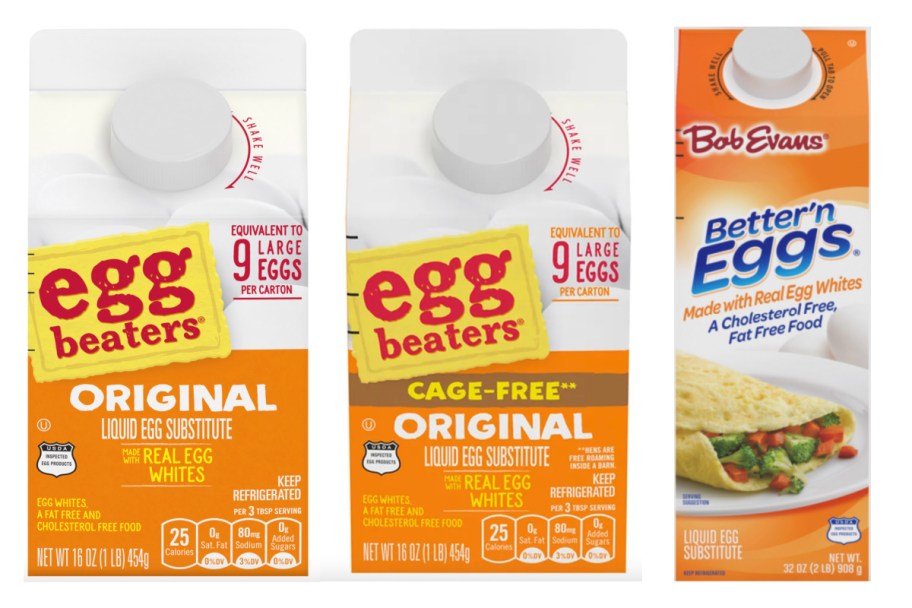 three cartons of liquid eggs