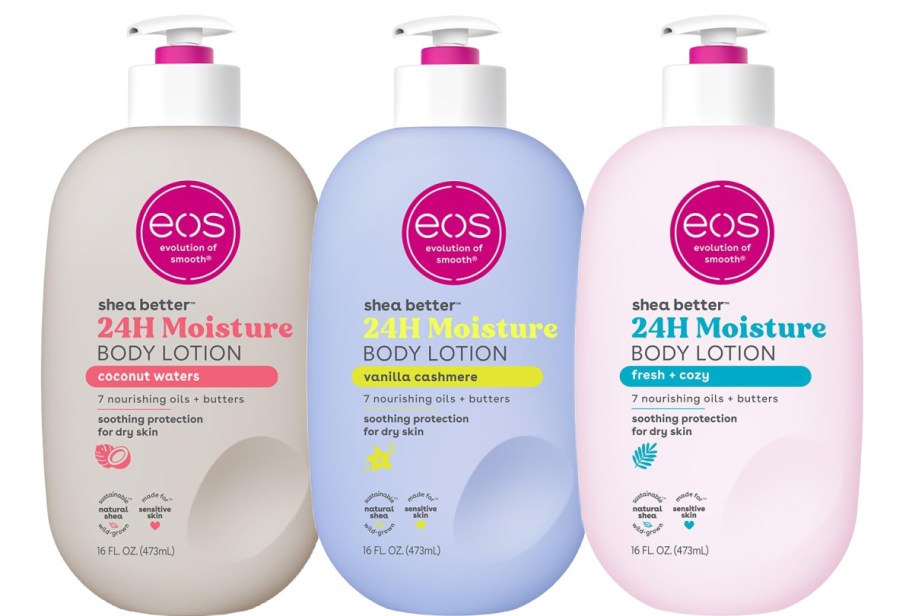 three different scents of eos body lotion