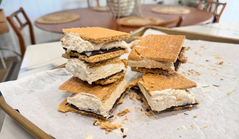 frozen s'mores on a sheet pan
