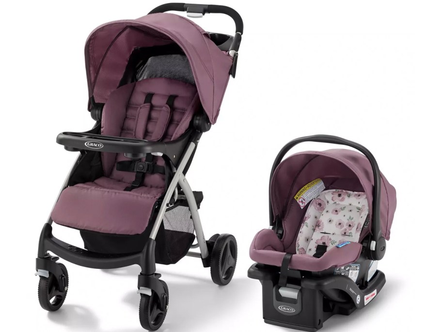 purple graco stroller and carseat