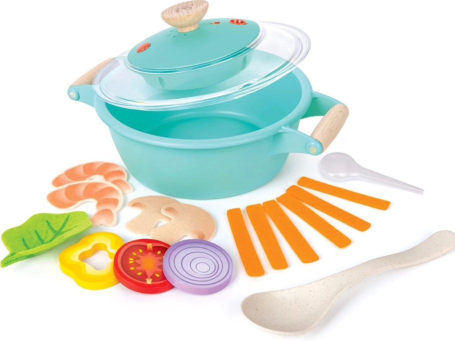 kitchen playset with pot and food 