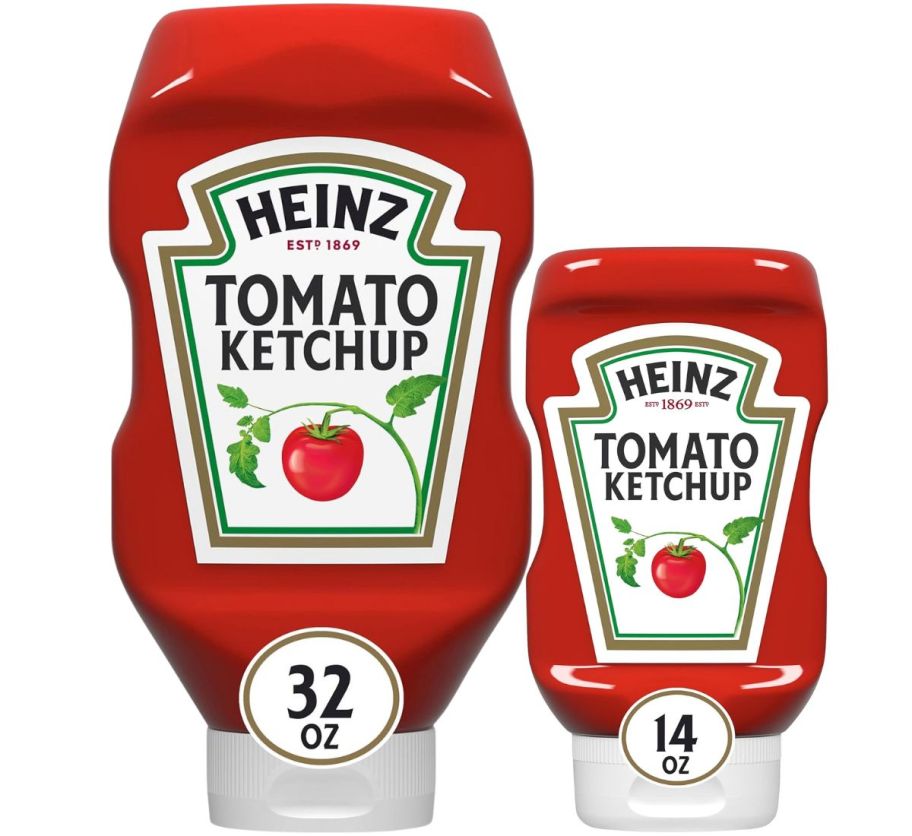 two bottles of original flavor ketchup in 32oz & 14oz sizes