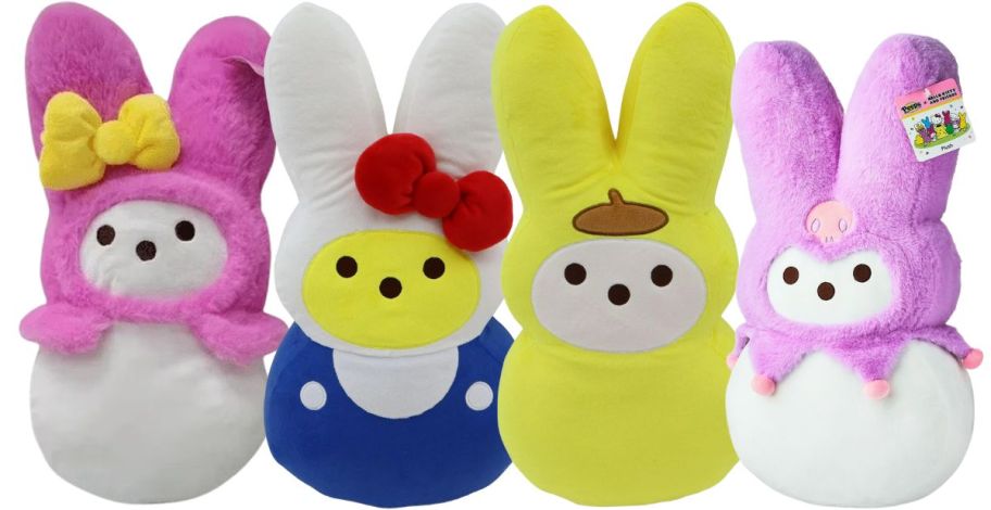 four hello kitty plushcharacters styled as peeps