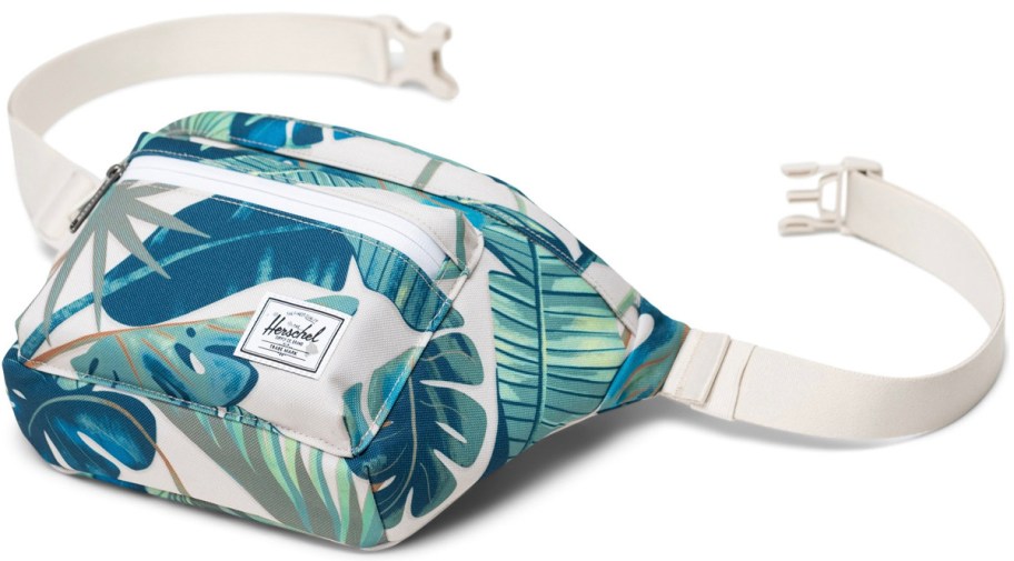blue and green floral hip pack 