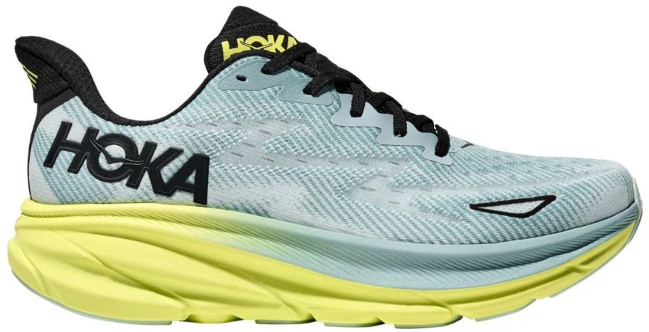 light blue and yellow HOKA Men's Clifton 9 Running Shoe stock image