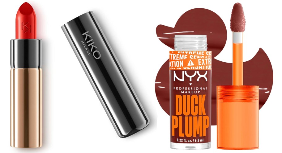 kiko lip stick and nyx duck plump with lids off 
