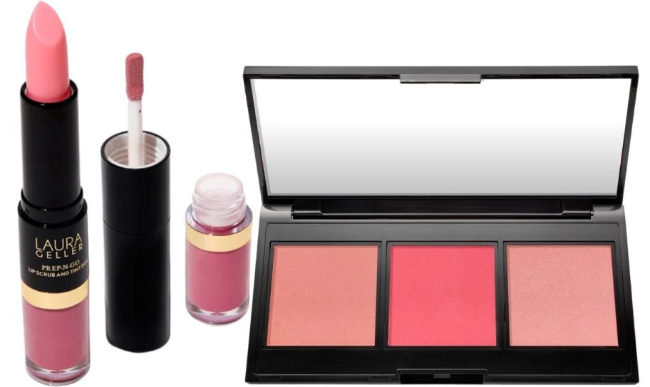 laura geller prep and go lip duos and blush trio stock images